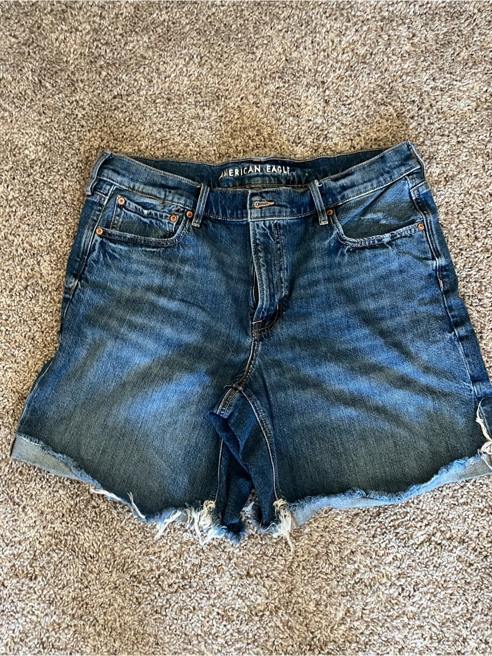 American Eagle Outfitters Dark Blue Distressed Denim Cutoff Shorts